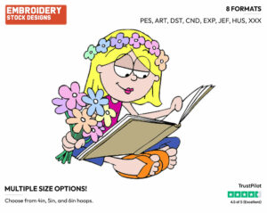 Lizzie Reading A Book - Lizzie Mcguire - TV Shows - Disney Embroidery Design in 3 sizes & 8 formats