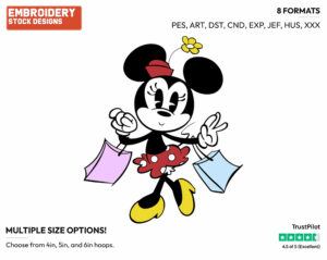 Minnie Mouse Shopping - Mickey Mouse - Classic TV - TV Shows - Disney Embroidery Design in 3 sizes & 8 formats