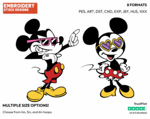 Minnie, Mickey Wearing Sunglasses - Mickey Mouse - Classic TV - TV Shows - Disney Embroidery Design in 3 sizes & 8 formats