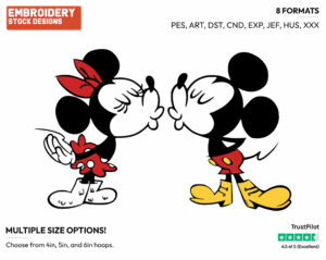Minnie, Mickey Kissing - Mickey Mouse - Classic TV - TV Shows - Disney Embroidery Design in 3 sizes & 8 formats