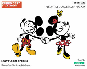 Minnie, Mickey Walking Hand In Hand - Mickey Mouse - Classic TV - TV Shows - Disney Embroidery Design in 3 sizes & 8 formats