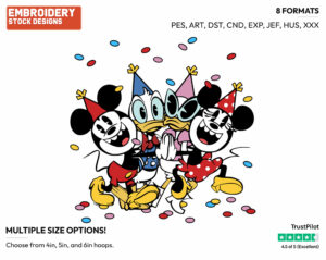 Minnie, Mickey, Donald, Daisy Party - Mickey Mouse - Classic TV - TV Shows - Disney Embroidery Design in 3 sizes & 8 formats