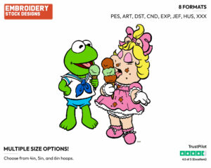 Baby Kermit, Miss Piggy - Muppet Babies - Classic - TV Shows - Disney Embroidery Design in 3 sizes & 8 formats