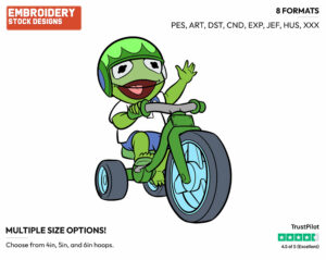 Kermit Riding Tricycle - Muppet Babies - Modern - TV Shows - Disney Embroidery Design in 3 sizes & 8 formats