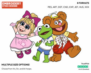 Piigy, Kermit, Fozzie - Muppet Babies - Modern - TV Shows - Disney Embroidery Design in 3 sizes & 8 formats