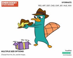 Perry Opening Present Of Hat - Phineas and Ferb - TV Shows - Disney Embroidery Design in 3 sizes & 8 formats