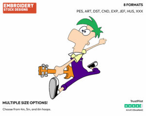 Ferb Playing Electric Guitar - Phineas and Ferb - TV Shows - Disney Embroidery Design in 3 sizes & 8 formats