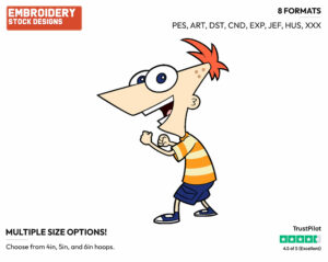 Phineas - Phineas and Ferb - TV Shows - Disney Embroidery Design in 3 sizes & 8 formats
