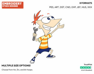 Phineas - Phineas and Ferb - TV Shows - Disney Embroidery Design in 3 sizes & 8 formats