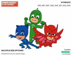 Gekko, Catboy, Owlette - PJ Masks - TV Shows - Disney Embroidery Design in 3 sizes & 8 formats