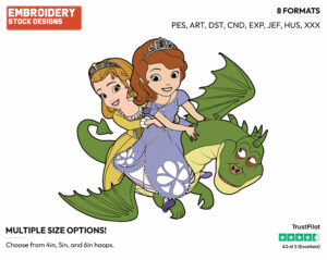 Amber, Sofia Riding Dragon - Sofia the First - TV Shows - Disney Embroidery Design in 3 sizes & 8 formats