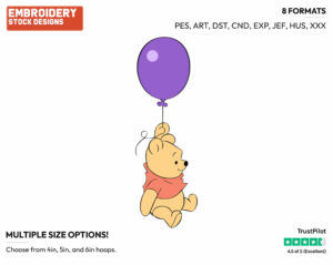 Baby Pooh Floating From A Balloon - Baby Pooh - Winnie the Pooh - Disney Embroidery Design in 3 sizes & 8 formats