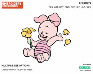 Baby Piglet Plucking Flower Petals - Baby Pooh - Winnie the Pooh - Disney Embroidery Design in 3 sizes & 8 formats