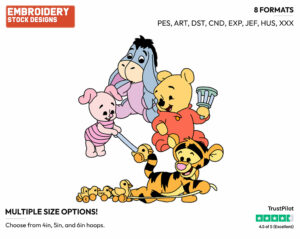 Baby Pooh, Tigger, Piglet, Eeyore Playing - Baby Pooh - Winnie the Pooh - Disney Embroidery Design in 3 sizes & 8 formats
