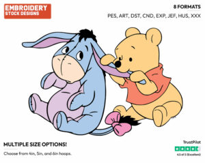 Baby Pooh Hugging Eeyore - Baby Pooh - Winnie the Pooh - Disney Embroidery Design in 3 sizes & 8 formats
