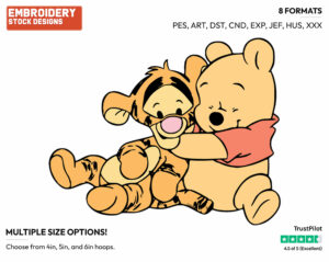Baby Pooh, Tigger Hugging - Baby Pooh - Winnie the Pooh - Disney Embroidery Design in 3 sizes & 8 formats