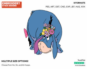 Eeyore Wearing Flowers On His Head - Eeyore - Winnie the Pooh - Disney Embroidery Design in 3 sizes & 8 formats