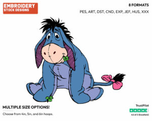 Eeyore Holding Four-Leafed Clover In His Mouth - Eeyore - Winnie the Pooh - Disney Embroidery Design in 3 sizes & 8 formats
