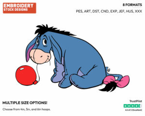 Eeyore Holding A Balloon - Eeyore - Winnie the Pooh - Disney Embroidery Design in 3 sizes & 8 formats