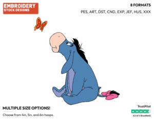 Eeyore Greeting A Butterfly - Eeyore - Winnie the Pooh - Disney Embroidery Design in 3 sizes & 8 formats