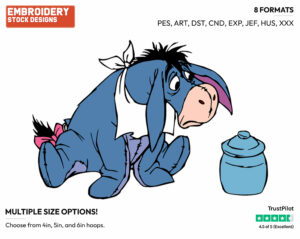 Eeyore Wearing A Bib - Eeyore - Winnie the Pooh - Disney Embroidery Design in 3 sizes & 8 formats
