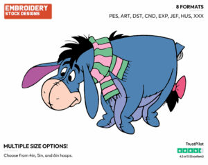 Wearing A Scarf - Eeyore - Winnie the Pooh - Disney Embroidery Design in 3 sizes & 8 formats