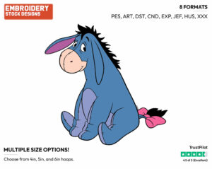 Sitting Down, Smiling - Eeyore - Winnie the Pooh - Disney Embroidery Design in 3 sizes & 8 formats