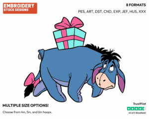 Eeyore Carrying Wrapped Present - Eeyore - Winnie the Pooh - Disney Embroidery Design in 3 sizes & 8 formats