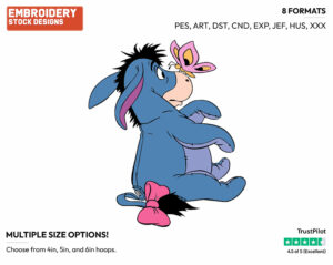 Eeyore, Butterfly - Eeyore - Winnie the Pooh - Disney Embroidery Design in 3 sizes & 8 formats
