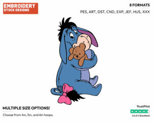 Hugging Teddy Bear - Eeyore - Winnie the Pooh - Disney Embroidery Design in 3 sizes & 8 formats