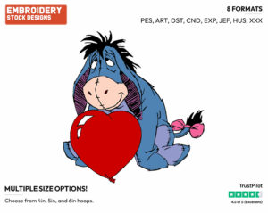 Eeyore, Heart - Eeyore - Winnie the Pooh - Disney Embroidery Design in 3 sizes & 8 formats