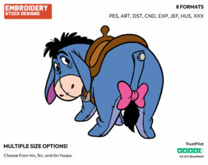Eeyore Wearing A Saddle - Eeyore - Winnie the Pooh - Disney Embroidery Design in 3 sizes & 8 formats