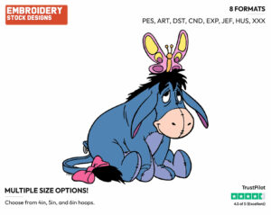 Eeyore, Butterfly - Eeyore - Winnie the Pooh - Disney Embroidery Design in 3 sizes & 8 formats