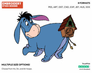 Wearing A Clock For A Tail - Eeyore - Winnie the Pooh - Disney Embroidery Design in 3 sizes & 8 formats