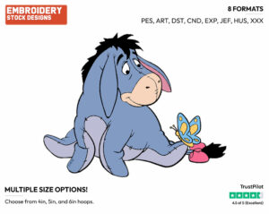 Eeyore, Butterfly - Eeyore - Winnie the Pooh - Disney Embroidery Design in 3 sizes & 8 formats