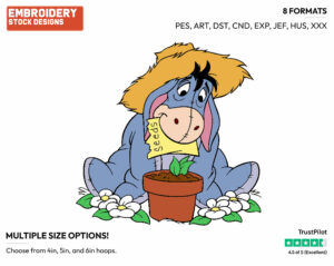 Eeyore Sprinkling Seeds In Pot - Eeyore - Winnie the Pooh - Disney Embroidery Design in 3 sizes & 8 formats