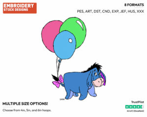 Eeyore, Balloons - Eeyore - Winnie the Pooh - Disney Embroidery Design in 3 sizes & 8 formats