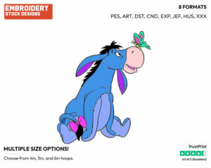 Eeyore, Butterfly - Eeyore - Winnie the Pooh - Disney Embroidery Design in 3 sizes & 8 formats
