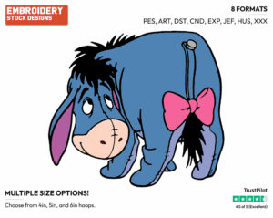 Looking Back, Smiling - Eeyore - Winnie the Pooh - Disney Embroidery Design in 3 sizes & 8 formats