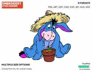 Eeyore, Potted Plant - Eeyore - Winnie the Pooh - Disney Embroidery Design in 3 sizes & 8 formats