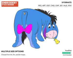 Holding A Flower In His Mouth - Eeyore - Winnie the Pooh - Disney Embroidery Design in 3 sizes & 8 formats