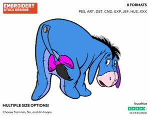 Back View - Eeyore - Winnie the Pooh - Disney Embroidery Design in 3 sizes & 8 formats