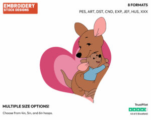 Kanga And Roo Hugging Inside A Heart - Kanga and Roo - Winnie the Pooh - Disney Embroidery Design in 3 sizes & 8 formats
