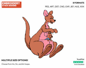 Kanga Hopping With Roo In Her Pouch - Kanga and Roo - Winnie the Pooh - Disney Embroidery Design in 3 sizes & 8 formats