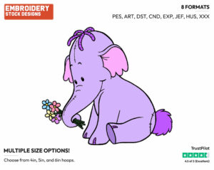 Lumpy Holding Flowers - Lumpy the Heffalump - Winnie the Pooh - Disney Embroidery Design in 3 sizes & 8 formats