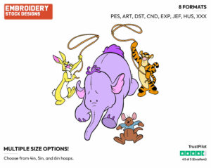 Lumpy, Roo Running From Rabbit, Tigger - Lumpy the Heffalump - Winnie the Pooh - Disney Embroidery Design in 3 sizes & 8 formats