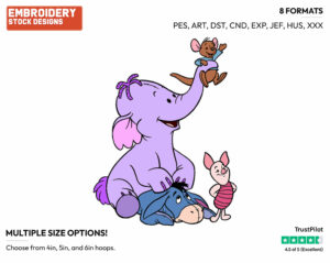 Lumpy, Piglet, Eeyore, Roo - Lumpy the Heffalump - Winnie the Pooh - Disney Embroidery Design in 3 sizes & 8 formats