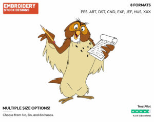 Taking Notes - Owl - Winnie the Pooh - Disney Embroidery Design in 3 sizes & 8 formats