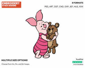 Piglet Hugging His Teddy Bear - Piglet - Winnie the Pooh - Disney Embroidery Design in 3 sizes & 8 formats