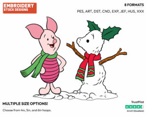 Building A Snowman - Piglet - Winnie the Pooh - Disney Embroidery Design in 3 sizes & 8 formats